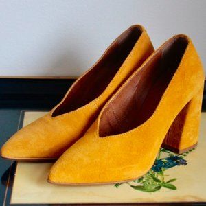 Topshop Mustard Yellow Block Heel Pointed Toe 36